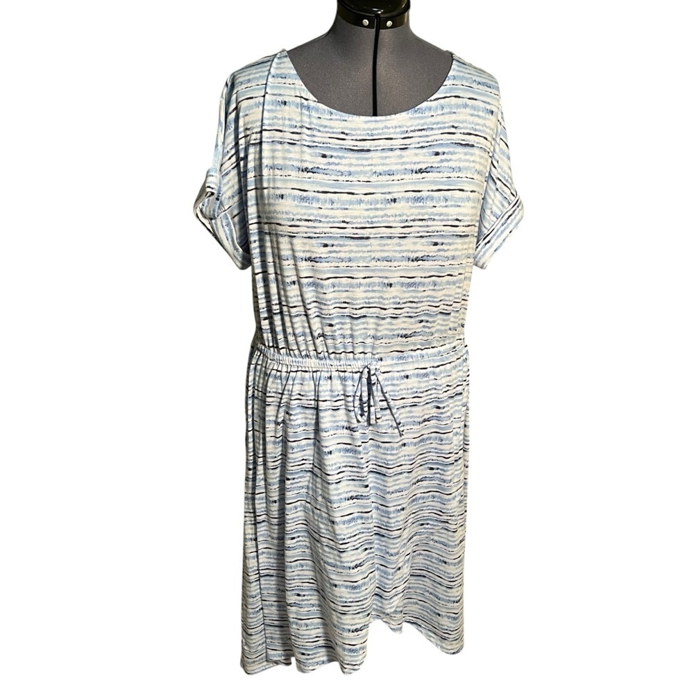Just Be Women's Plus Size 2X Dress Blue White Stripes Short Sleeve Elastic Waist